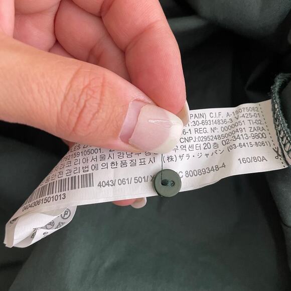 2/$30 Zara Poplin Shirt XS Ruffle Frills Bottle Balloon Sleeve Puff Green #1663 - Picture 11 of 15